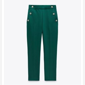 Zara Womens Forest Green Buttoned Straight Leg Pants size S